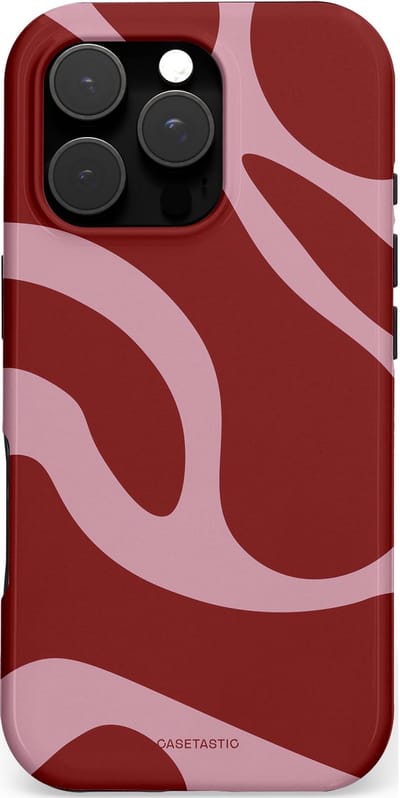 Casetastic hoesje geschikt voor Apple iPhone 16 Pro - MagSafe - Dubbellaagse bescherming - Roze Rode Framboos Blobs - Fashion Case - Bordeaux Lila