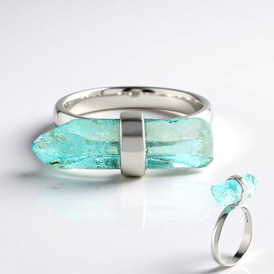 Cavill - Zilveren Ring 925 Sterling Zilver Platina Geplateerd - Hemelblauwe Kwarts 6,6 Ct Fancy Slijpsel - Elegante Moderne Ring - Monosono Collection