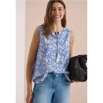 Blouse met split in de hals en print