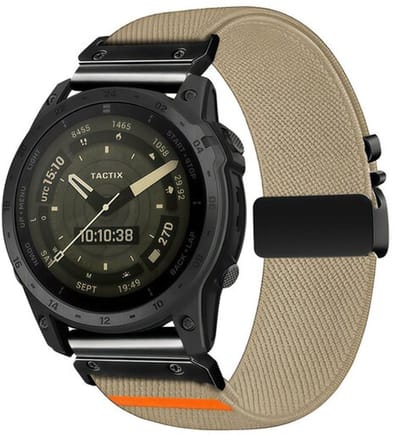 By Qubix - Geschikt voor Garmin bandje - 26mm Quickfit - Nylon bandje met parachute sluiting - Beige - Geschikt voor Garmin Epix Pro Gen 2 (51mm) / Quatix 7X / 6X & Tactix 7 (pro)