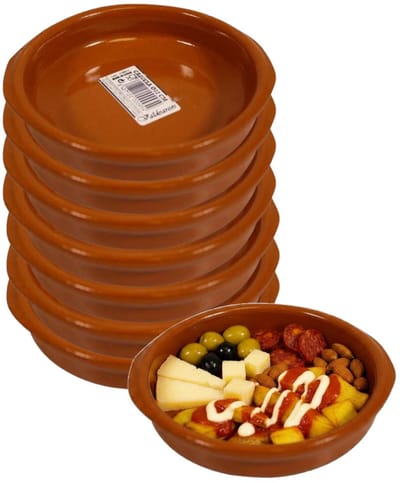 Excellent Houseware Tapas schaaltje Murcia - 8x - creme brulee - terracotta - 12 cm - borrelhapjes serveerschaaltje