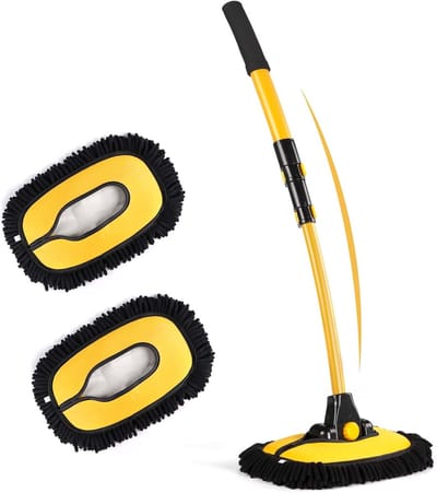 Autowasborstel Telescoop - Wasborstel Auto - Auto Reinigen - 15 Graden Buiging - 50-102 cm - Geel