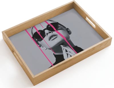 Dienblad hout 40x30 cm - Schootdienblad - Portret - Vrouw - Zonnebril - Verfdruppels - Borrelplank rechthoek - Plateau dienbladen