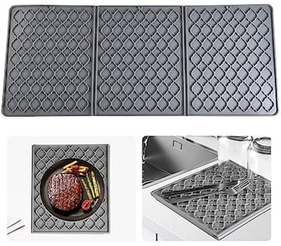 Siliconen Afdruipmat voor Bestek - Opvouwbaar, Hittebestendig en Antislip, 60 x 25.5 cm, Grijs