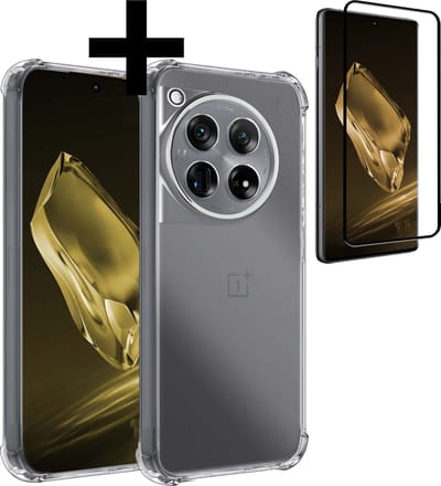 Hoesje - Met Screenprotector - Geschikt voor OnePlus 12 - Sterk & Shockproof - Siliconen Case - Back Cover - Telefoon Hoes - Shock Proof - Telefoonhoesjes - Transparant