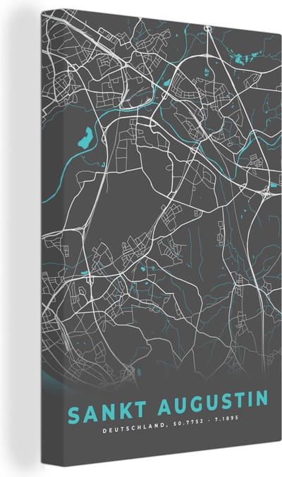 Canvas Schilderij Stadskaart – Sankt Augustin – Duitsland – Plattegrond – Kaart - 20x30 cm - Wanddecoratie