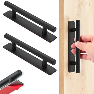 Zelfklevende Keukenlade Handgrepen - 2 Stuks RVS Handvatten voor Keukenkasten, Laden en Kasten - Geen Boren Nodig, Ideaal voor Modern Interieur (Zwart, 76mm)