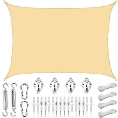 Dailygoods- Zonnezeil Waterdicht - Rechthoekig 2 x 3 m - Zonwering - Scheurvast - Weerbestendig - Inclusief Hardwarekit - Luifel