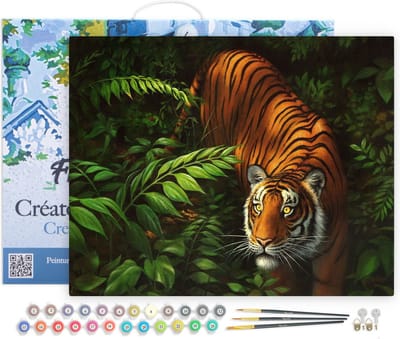 Figured'Art Schilderen op Nummer Volwassenen met lijst - Tijger in de varens - Handwerk acrylverf Kit DIY Compleet - 40x50cm Canvas al ingelijst
