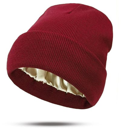 MDUG Gebreide damesmuts - Bordeaux - One size - Satijnen voering - Warm, loszittend, comfortabel - Hoofdomtrek 56-58 cm - Satijnen wollen muts - Geschikt voor buitensporten zoals skiën en wandelen