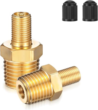 2 Stuks Messing Luchtinflator Adapter, 1/4" NPT Mannelijk naar Standaard Schrader Ventiel, Verbinder voor Compressor, Draagbare Luchtslang en Bandenpomp