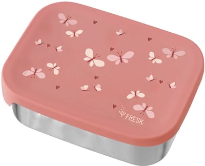 Fresk Lunchbox voor kinderen – Brooddoos – Broodtrommel Meisje – RVS – 2 vakken - Roze - Butterflies