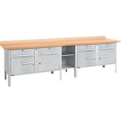 Box-type werkbank Schäfer Shop Select PWi 300-0, beuken multiplex blad, tot 750 kg, B 3000 x D 700 x H 840 mm, blank aluminium