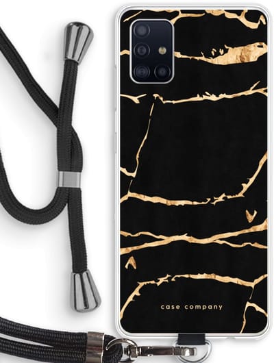 Case Company® - Hoesje met koord geschikt voor Samsung Galaxy A51 4G hoesje met Koord - Gouden marmer - Telefoonhoesje met Zwart Koord - Bescherming aan alle Kanten en Over de Schermrand