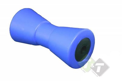 Kielrol, Bootrol, 200 x 95, asgat 21 mm, blauw. Steunrol, Kimrol, Steunhouder,