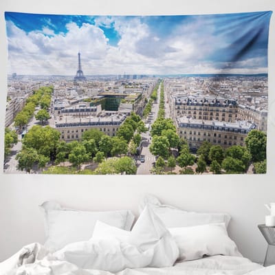 ABAKUHAUS Europees wandtapijt, Luchtfoto van Parijs met de Eiffeltoren, 230 x 140 cm, Crèmegroen