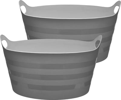 Garronda 15L 2-Pack flexibele kunststof kuip – Voederbak – Emmer – Tubtrug – Wasmand – Grijs - GD-STIC-ElasticBasket