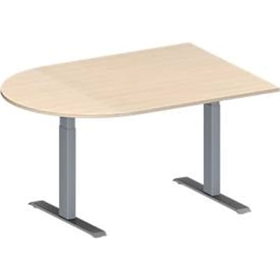 Schäfer Shop Genius Vergadertafel MODENA FLEX, in hoogte verstelbaar, halve cirkelvorm, T-poot rechthoekige buis, B 1400 x D 1000 mm, esdoornpatroon