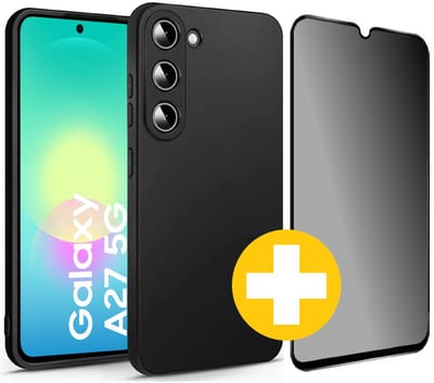 Hoesje en Privacy Screenprotector Combi Geschikt Voor Samsung A27 - Zwart Hoesje + Privacy Glas