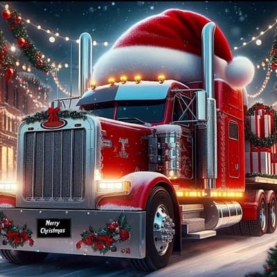 diamond painting prachtige Mack -Truck die de kerst dagen feestelijk doet aankomen alles blinkt en kleurt vrolijk op 40 x 40 cm