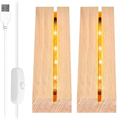Allecto - Led-sokkel - Houten sokkel met USB-schakelaar - Verlichte lampvoet - Warm licht - Tafeldisplay voor kunstwerken - Set van 2