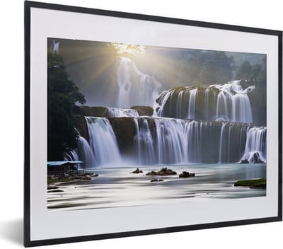 Fotolijst incl. Poster - Waterval - Rotsen - Natuur - 40x30 cm - Posterlijst