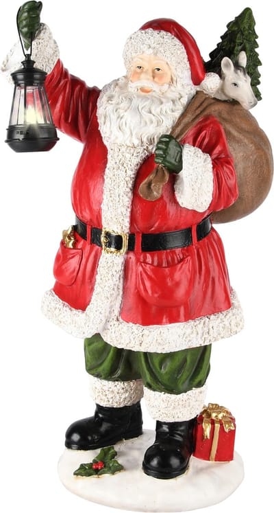 Dekoratief | Santa staand m/lantaarn, groen/rood, resina, 24x24x44cm | A245650