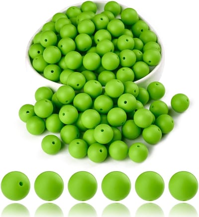 Siliconen kralen, ronde rubberen kralen, 15 mm, losse tussenkralen voor doe-het-zelf accessoires, sieraden, sleutelhangers maken (groen)