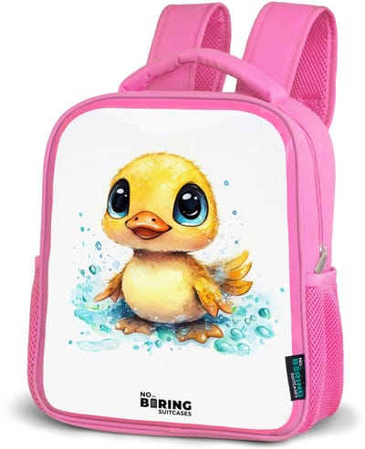 NoBoringSuitcases.com® - Rugzak roze - Schooltas meisjes - Lief eendje met blauwe ogen en waterspetters - Kinder rugtas meisje - Boekentas kind - Kinderrugzak voor school - Schoolrugzak