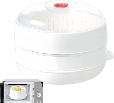 Magnetron Stoomkoker - Stoomschaal Deksel - Gezond Koken - Hittebestendig Materiaal - 25x25x16 cm - Transparant