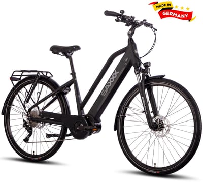 SAXXX PREMIUM SPORT TRAPEZ - Elektrische Fiets - 95% Vooraf Geassembleerd Stadsfiets - 522Wh Verwijderbare Accu - 100 km Actieradius - Middenmotor 250W - Shimano Deore 10-speed - 28" Wielen - Hydraulische Schijfremmen - Zwart