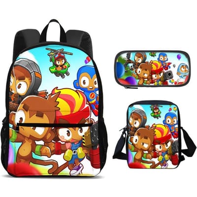 Bloons TD 6 Sac à Dos Sac à Stylo Sac à Bandoulière Ensemble 3 Pièces Nouveau Tendance Jeu Imprimé Maternelle Garçons et Filles