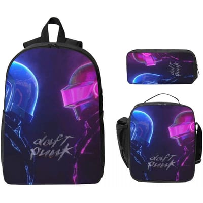 3-delige Daft Punk Elektronische Muziek Rugzak Set voor Jongen Meisje Pennen Etuis Boekentassen Sets met Lunchbox Voor School Leerlingen Daypack blue