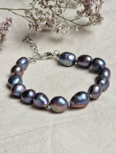 Parel armband - Zwarte grote zoetwaterparels - Statement armband - Stainless Steel - Handgemaakt