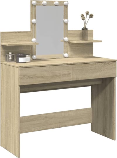 Kaptafel met spiegel en verlichting - Make up tafel - Make up - Toilettafel - Met lades - Sonoma Eiken