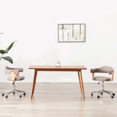vidaXL - Eetkamerstoel - draaibaar - gebogen - hout - en - stof - taupe