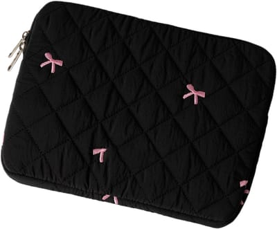 Ynkkvre - Laptoptasche Schutzhülle - Puffy Laptop Hülle - Laptop Sleeve Case - Notebook Hülle Tasche - Tragetasche - Laptop Sleeve met rits - Zacht Gequilt Bescherming - Bloemen Print Design - 15.6 Inch - Zwart