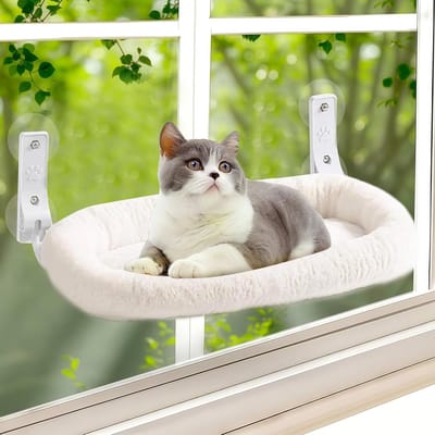 Hangmat voor katten met zuignappen en afneembare dubbelzijdige stof, opvouwbare vensterbed voor katten tot 15 kg, 30x52 cm, ideaal voor raam en muur.