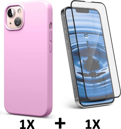 HB Hoesje Geschikt voor Apple iPhone 13 - Roze / Volledige Glazen Screenprotector - Siliconen Back Cover
