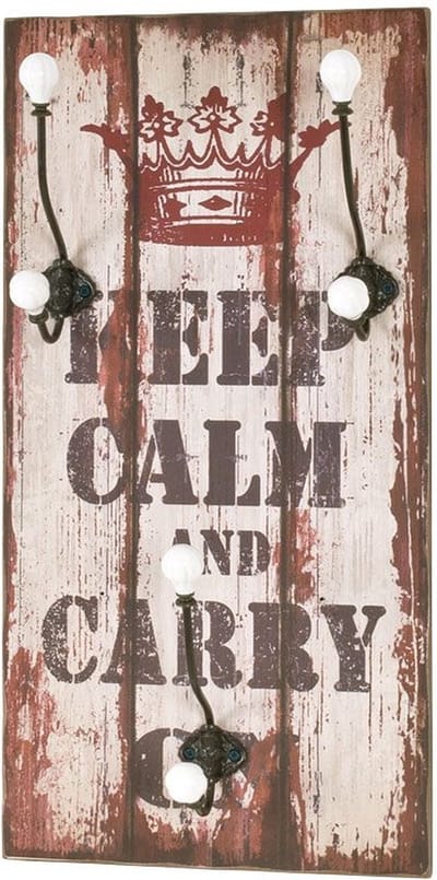 Wandkapstok – Kleurrijk MDF met “Keep Calm”-opdruk – Porseleinen knoppen – 30x12x60 cm – Vintage uitstraling