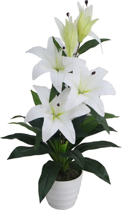 Witte Kunst Lelie Plant | 75cm - Zijde Lelieplant - Kunstbloemplant voor binnen - Wit