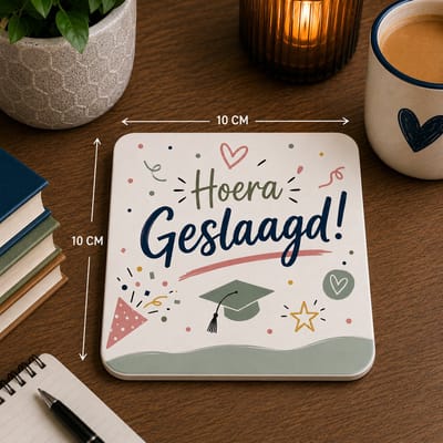 Hoera Geslaagd Onderzetter 10x10 cm – Geslaagd Cadeau – Diploma & Examen Cadeautje