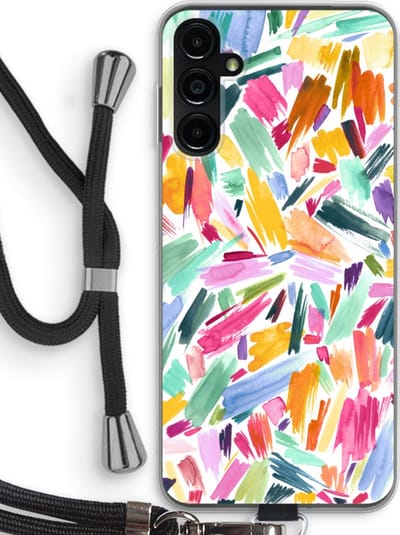 Case Company® - Hoesje met koord geschikt voor Samsung Galaxy A14 hoesje met Koord - Watercolor Brushstrokes - Telefoonhoesje met Zwart Koord - Bescherming aan alle Kanten en Over de Schermrand