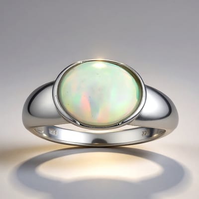 Cavill - Gouden ring met AAA Welo-opaal 1,85 ct - 9 Karaats witgoud - Ovale opalen ring dames modern elegant Ethiopische opaal