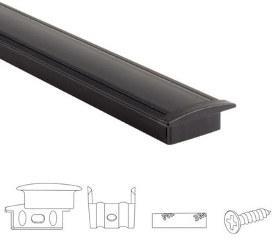 4 meter aluminium led strip profiel inbouw - Zwart - 7 mm hoog - Compleet incl. afdekkap - Led profiel zwart