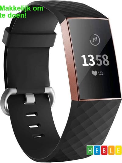 *** Siliconen Sportbandje Maat S geschikt voor Fitbit Charge 3 & 4 - Zwart - Vervang Bandje - van Heble® ***