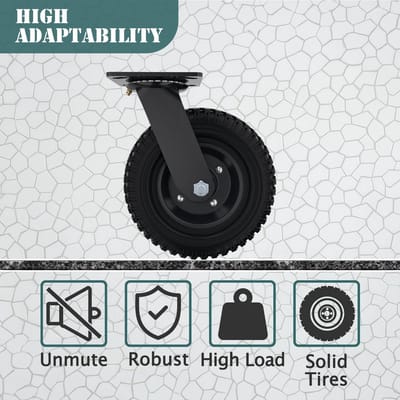 Set van 2 Zware Zwenkwielen 20cm - 317kg Draagkracht - Massief Rubber en Gietijzer - Platte band