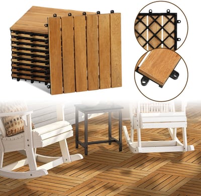 Terrastegels Tuintegels 11 stuks 1 m² Terrasplanken Balkon vloer - Kliktegels - Buiten tegels - Terrastegels hardhout Acaciahout Bruin 30 cm x 30 cm x 2,4 cm