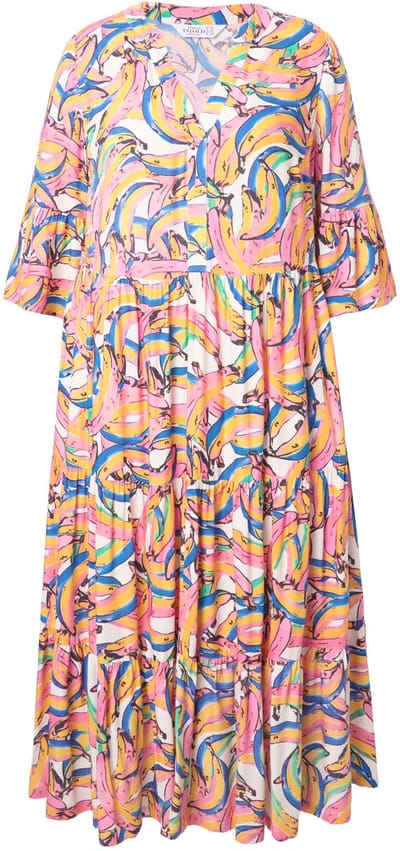 Studio Untold - Dames - Maxi-jurk bananenprint volants - Off-white - Maat 42+