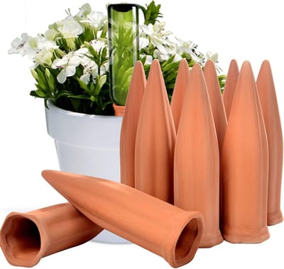 Famanu - Keramische plantenwaterer terracotta zelfbewaterende spikes voor vakantie of vakantie (10Pack)